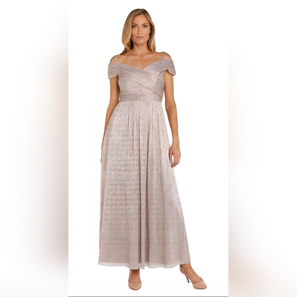 NWT Size 16 R&M Richards Blush Maxi Metallic Glittery Evening Gown - Picture 5 of 11